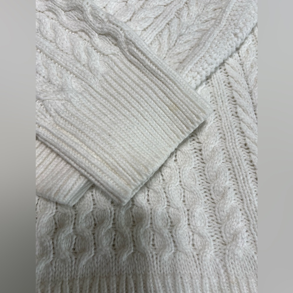 Michael Kors White Cold Shoulder Sweater Medium Cable Knit Hi Low Hem Cozy Chic - Picture 14 of 14